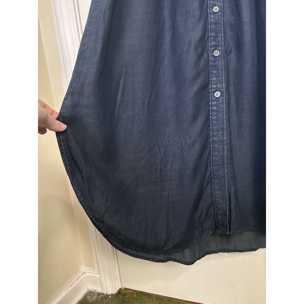 Side Stitch Chambray Dark Wash Belted Shirt Dress Small Coastal Cowgirl Rodeo - Picture 7 of 9